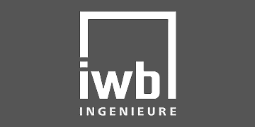 weisses "iwb Ingenieure"-Logo auf grauem Hintergrund