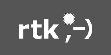 weisses "rtk ;-)"-Logo auf grauem Hintergrund